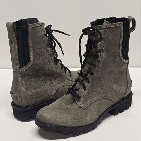 SOREL Phoenix Lace-up Gray Nubuck Leather Combat Moto Boots 8.5 - Picture 1 of 8